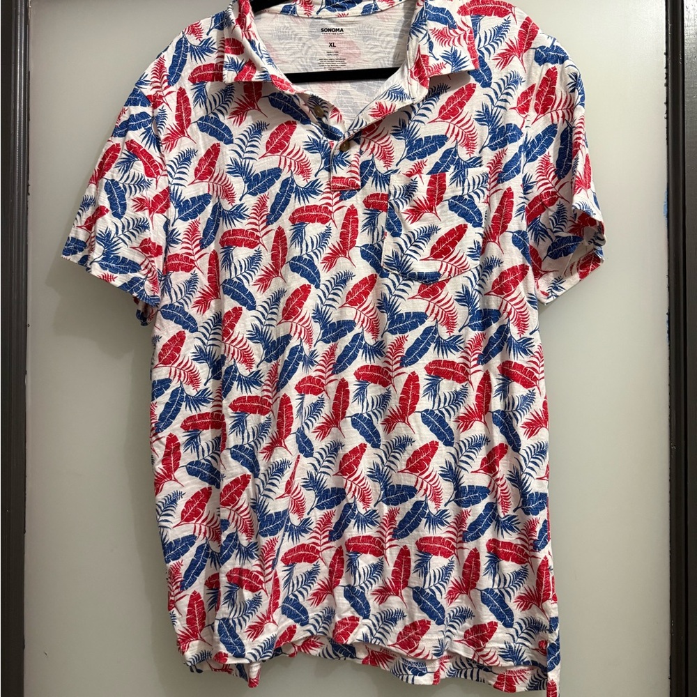 Sonoma Red and Blue Leaf Print Casual Shirt